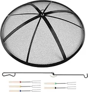 Baitedelai Fire Pit Spark Screen, Outdoor 36 Inch Round Fire Pit Screen with Foldable Hook and Marshmallow Sticks, Heavy Duty Steel Mesh Fire Pit Cover for Backyard, Beach, RV Camping