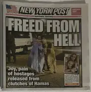 NEW YORK POST - 11/25/23 - FRONT: FREED FROM HELL - BACK: BLEAK FRIDAY