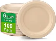 Compostable Disposable Paper Plates - 6 Inch, 100 Pack, Brown, Sturdy, Ideal for Dessert, Cake, Appetizer
