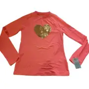 Nwt Cat & Jack Heart Flip Sequins Long Sleeve Rash Guard -Coral XL 14/16, Orange