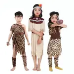 0428-YSR【24小時出貨】COSPLAY印第安原始人非洲野人北美土著豹紋表演服戲服 舞會兒童裝扮頭飾項鍊道具萬聖節