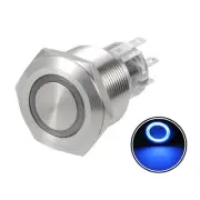 Momentary Metal Push Button Switch 22mm Mounting Dia DPDT 2NO 2NC 24V Blue LED