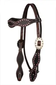 Western Set of Headstall and Breast Collar with Clear Stone Studded