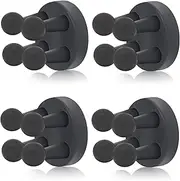 Boperzi Wall Hooks Toothbrush Holders - 4 Pack Multi-Purpose Silicone Key Hanging Holder, Wall Mounted Razor Holder for Shower, Self Adhesive Towel Hook, Bathroom Kitchen Office Accessories - Black