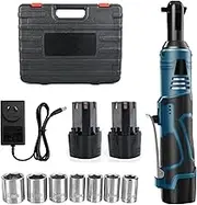 Youngly Cordless Electric Ratchet Right Angle Wrench Tool 3/8'' 18V 90° 100Nm + 2 Battery + Sockets + Hard Case