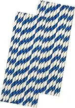 Striped Paper Straws - Navy Blue White - 7.75 Inches - Pack of 50- Outside the Box Papers Brand