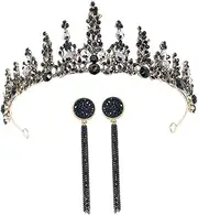 Healeved 3pcs Black Crown Earrings Trendy Bridal Earrings for Wedding Valentine Plushies Trendy Earrings Bride Headpiece Valentine Day Bride Hair Accessories Valentines Alloy