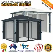 Garden Pavilion With Mesh Screen Curtain 3x3m Anti-UV Canopy Gazebo Sunshade NEW