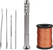 SONGER Stainless Steel Awl Shoe Repair Tool, 4 Needles Sewing Awl Hand Stitcher Shoe Repair Tool Kit with 50m Nylon Cord Thread for DIY Sewing Repairing Canvas Leather Craft (Brown Thread)