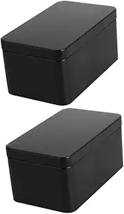 BIUDECO 2pcs Metal Tinplate Mini Storage Boxes Black Lids Tea Biscuit Containers Portable Rectangular Tin Containers for Travel