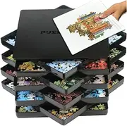 PUZZLE EZ Puzzle Sorting Trays with Lid Stackable 9"X 9"Puzzle Sorter Black Jigsaw Puzzle Accessories Storage for Adults Organizer Hold Up to 1500 Pieces Table Space Saver Puzzle Lovers