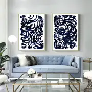 Indigo Swirls 2 sets Canvas Wall Art