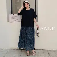 在飛比找蝦皮商城優惠-ANNE｜碎花拼接洋裝 短袖洋裝 雪紡洋裝 XL-2XL【A