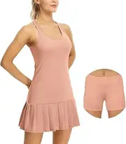 [icyzone] Women Athletic Tennis Dress with Shorts Golf Exercise Running Racerback Tank Dresses Outfits