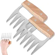 Fxvhojq 2Pcs Meat Shredder Claws with Wood Handle Stainless Steel BBQ Meat Claws Efficient Pulled Pork Shredder Claws Pork Shredding Claws Bear Claw Shredder for Barbecue Grill Pork Beef