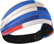 [Yoogain] Lovely Stripe White Red Blue no Slip Exercise Headbands for Women Elastic Head Sweat Bands for Women for Gym Tennis Hiking Hiking
