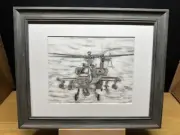 Drawing of a Apache Military Helicopter Graphite Pencil Art Sketch Picture Print