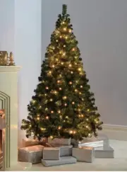 Artificial PVC Christmas Tree Decor 4.9/5.9/6.9ft Xmas Pine Tree Lights Included