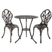 Gardeon Outdoor Setting Dining Chairs Bistro Set Patio Garden Furniture 3 Piece Bronze Tulip