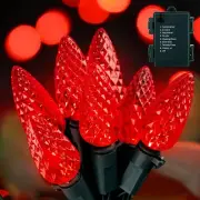 C6 Led Christmas String Lights, 2PC 60 Led 20FT Battery Operated Strawberry Ligh
