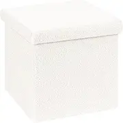 B FSOBEIIALEO Small Storage Ottoman Cube Sherpa Ottomans Foot Rest, Foldable Boucle Ottoman, Faux Teddy Fur, Cream White 12.6"x12.6"x12.6"