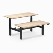 Desky Back to Back Classic Oak Melamine Sit to Stand Office Desk 1500x750mm Matte Black Height Adjustable Leg
