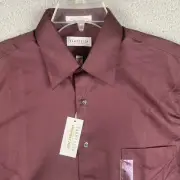 Van Heusen Luxe Sateen Wrinkle Free Button Shirt Men's 16 32/33 L Maroon New