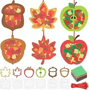 Motipuns 24 Sets Fall Back to School Party Favors Include 8 Pcs Apple Tissue Paper Sign Crafts 8 Pcs Maple Leaf Tissue Paper Sign Craft Kit 8 Pcs Acorn Suncatcher Ornaments for DIY Classroom Activity