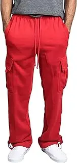 [Aosufei] Men's Lightweight Baggy Outdoor Hiking Pants Casual Straight Leg Work Pants Drawstring Stylish Cargo Trousers, Red1, Small