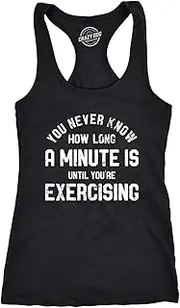 [Crazy Dog T-shirts] Womens You Never Know How Long A Minute Is Until Youre Exercising Fitness Tank Funny Workout Joke Tee For Ladies