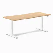 Desky Dual Sublime Teak Scalloped Melamine Sit Stand Desk 1800x750mm White Frame Leg