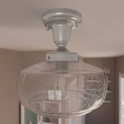 Hunter Saddle Creek 1-Light Brushed Nickel Mini Pendant with Seeded Glass Shade