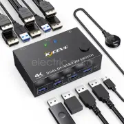 USB 3.0 Dual Monitor KVM Switch HDMI+Displayport 8K@30Hz 2 In 2 Out Switcher