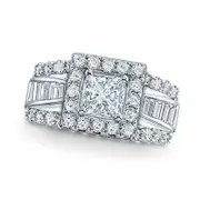 Previously Owned - 2.0 CT. T.W. Frame Princess Cut Natural Diamond Engagement Ring in Solid 14K White Gold