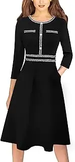 [VFSHOW] Womens Button Pockets Slim Wear to Work Office Business Party Patchwork A-Line Dress, Black, X-Large