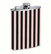 Black and Pink Striped Glam Y2k Flask 8oz Stainless Steel Hip Drinking Whiskey