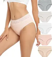 [RHYFF] Women's Cotton Underwear Lace Briefs Breathable Hipster Soft Panties Pack of 5 S-3XL, Light, Small