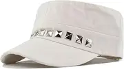 [Buywis] Unisex Cadet Army Hat Military Flat Top Newsboy Cap, Beige, One size