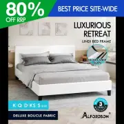 ALFORDSON Bed Frame Queen Double King Single Mattress Base Boucle Fabric White