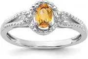 [JewelryWeb] 925 Sterling Silver Polished Citrine and Diamond Ring Band Style-Ring for Women