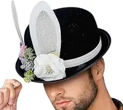 [Generic] Bunny Ears Beanie Hat | Cute Bunny Bowler Beanie Hat With Flowers - Soft Party Headdress, Stylish Carnival Headwear, Halloween Costumes For Photography Props