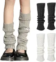 [Kellegour] 3 Pairs of Women's Winter Leg Warmers, Knitted Legwarmers, Warm Leg Warmers, Leg Warmers for Shopping, Work, Street, Party, Skiing, Everyday (Black, White, Grey), Black, white, grey, Small