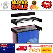Wall Mounted Foldable Clothes Drying Rack, 5-Bar Aluminum Towel Rack (Black)