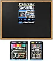 VersaChalk Starter Collection – Vivid Bold Chalk Markers (8/Set) + Metallic Fine Chalk Markers (8/Set) + Large Wood Framed Chalkboard (18”x24”) – Perfect for Home, Office & Business