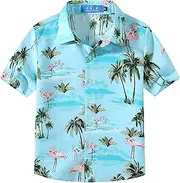 [SSLR] Youth Big Boys Button Down Shirt Casual Short Sleeve Hawaiian Shirts for Boys