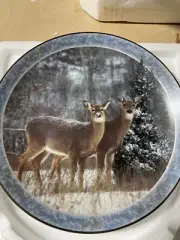 Bradford Exchange Snow Mates Under A Snowy Veil Deer Round Decorative Plate