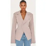 Shape Taupe Tailored Asymmetrical Cross Over Adjustable Waist Blazer, Taupe