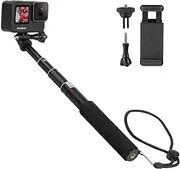 HSU Extendable Selfie Stick， Waterproof Hand Grip for GoPro Hero 13/12/11/10/9/8/7/6/5/4, Handheld Monopod Compatible with Cell Phones, AKASO Campark Insta360 X4 X3 and Other Action Cameras