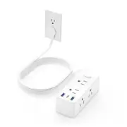 Flat Extension Cord 10ft, Flat Plug Power Strip with 6 10 FT Type B (90°)