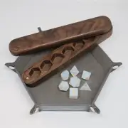 COMBO / Opalite Gemstone Dice Set Black Cherry Wood Box & Tray DND RPG Accessies